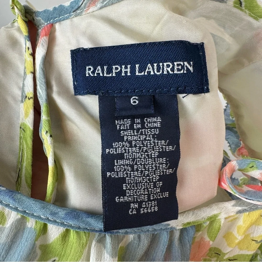 Ralph Lauren Chiffon Watercolor Floral Flutter Sleeve Tiered Dress Party